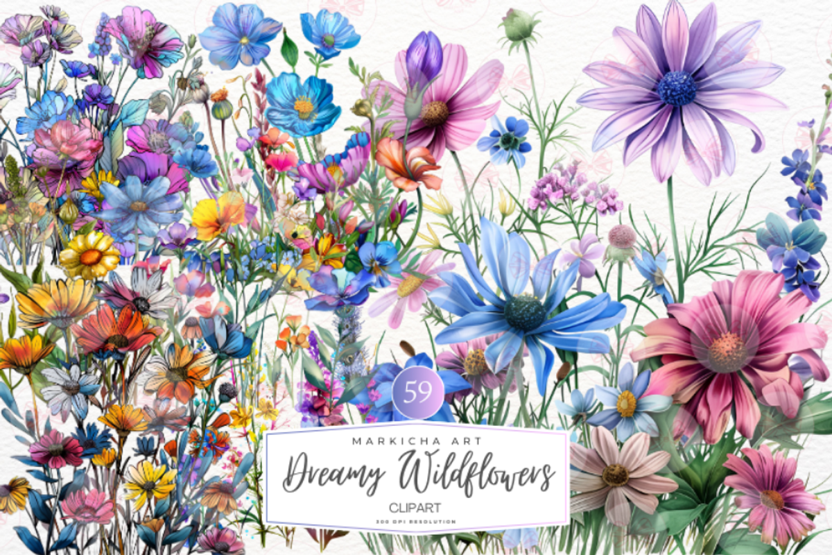 Dreamy Wildflowers Clipart, an Illustration by Markicha Art (Photo 1 of 6)