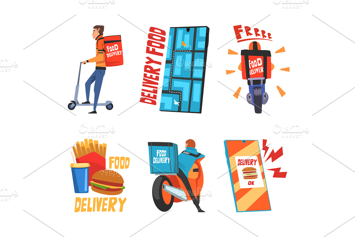 Delivery Service of Takeaway Food, a Person Illustration by TopVectors