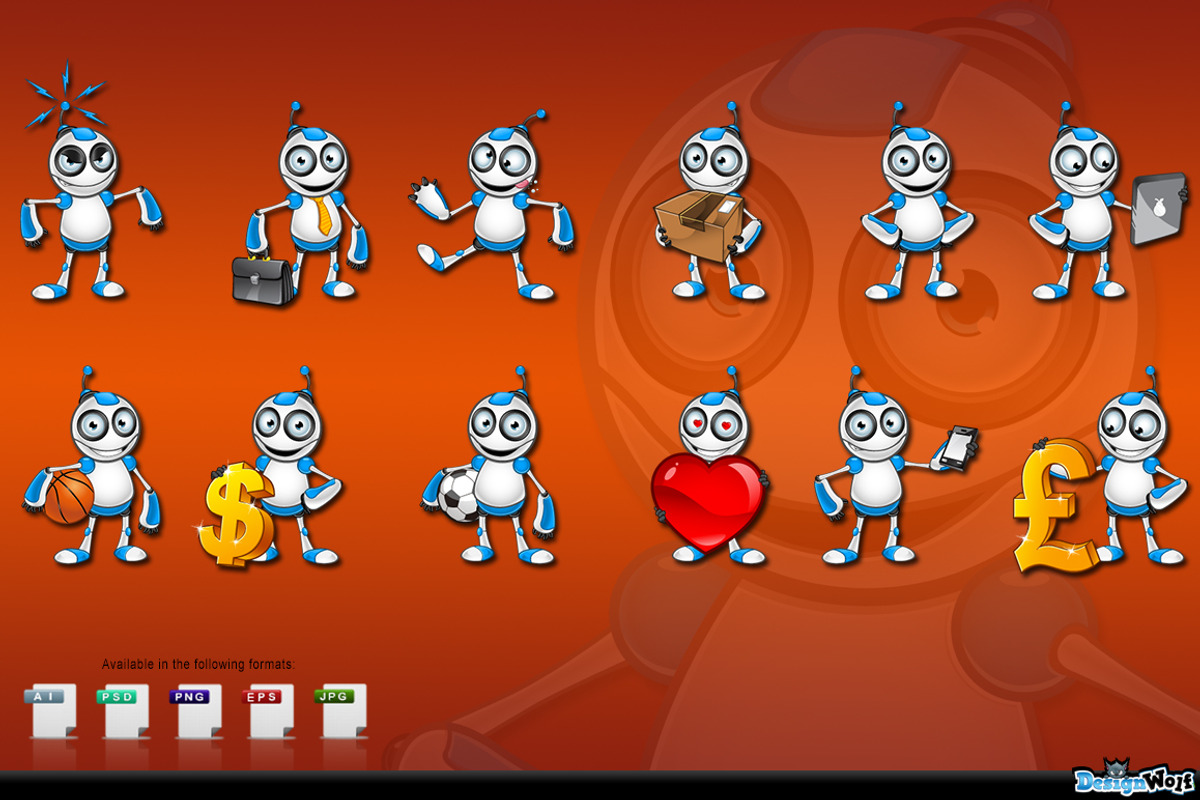 White & Blue Robot Character - Set 1, a Technology Illustration by DesignWolf (Photo 2 of 2)