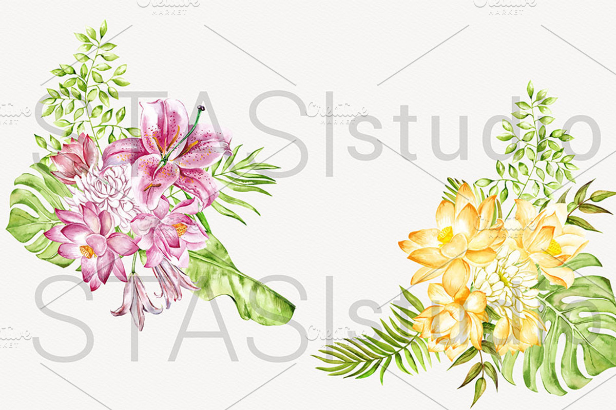 Pink & Yellow Floral Wreath Clipart, a Decorative Illustration by STASIstudio (Photo 2 of 4)