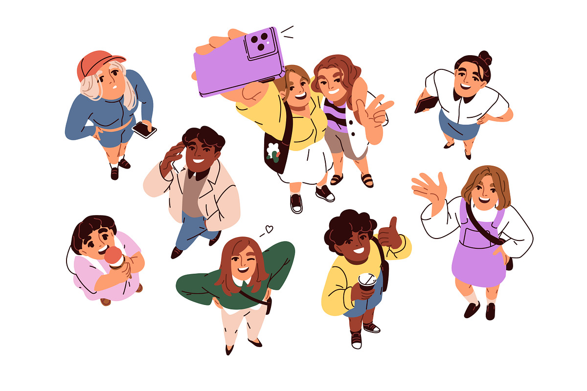 Happy people look up, top view set, a Person Illustration by Good Studio (Photo 2 of 4)
