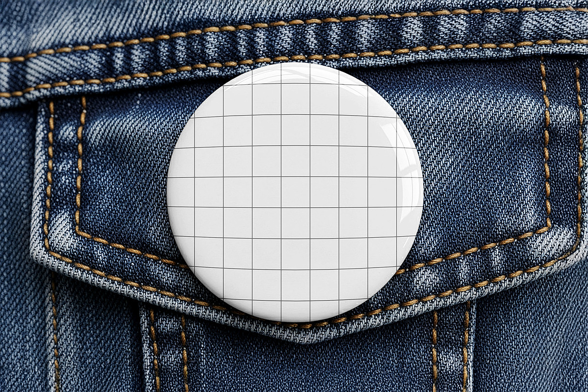 Pin Badge on Denim Mockup, a Merchandise Mockup by Nathatype (Photo 3 of 9)