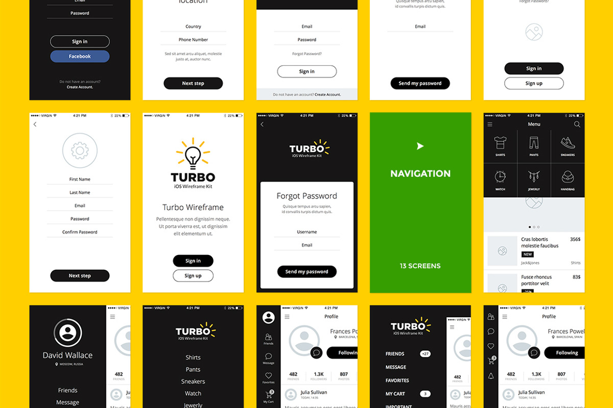 TURBO iOS Wireframe Kit, a Wireframe Template by Just UI (Photo 5 of 11)
