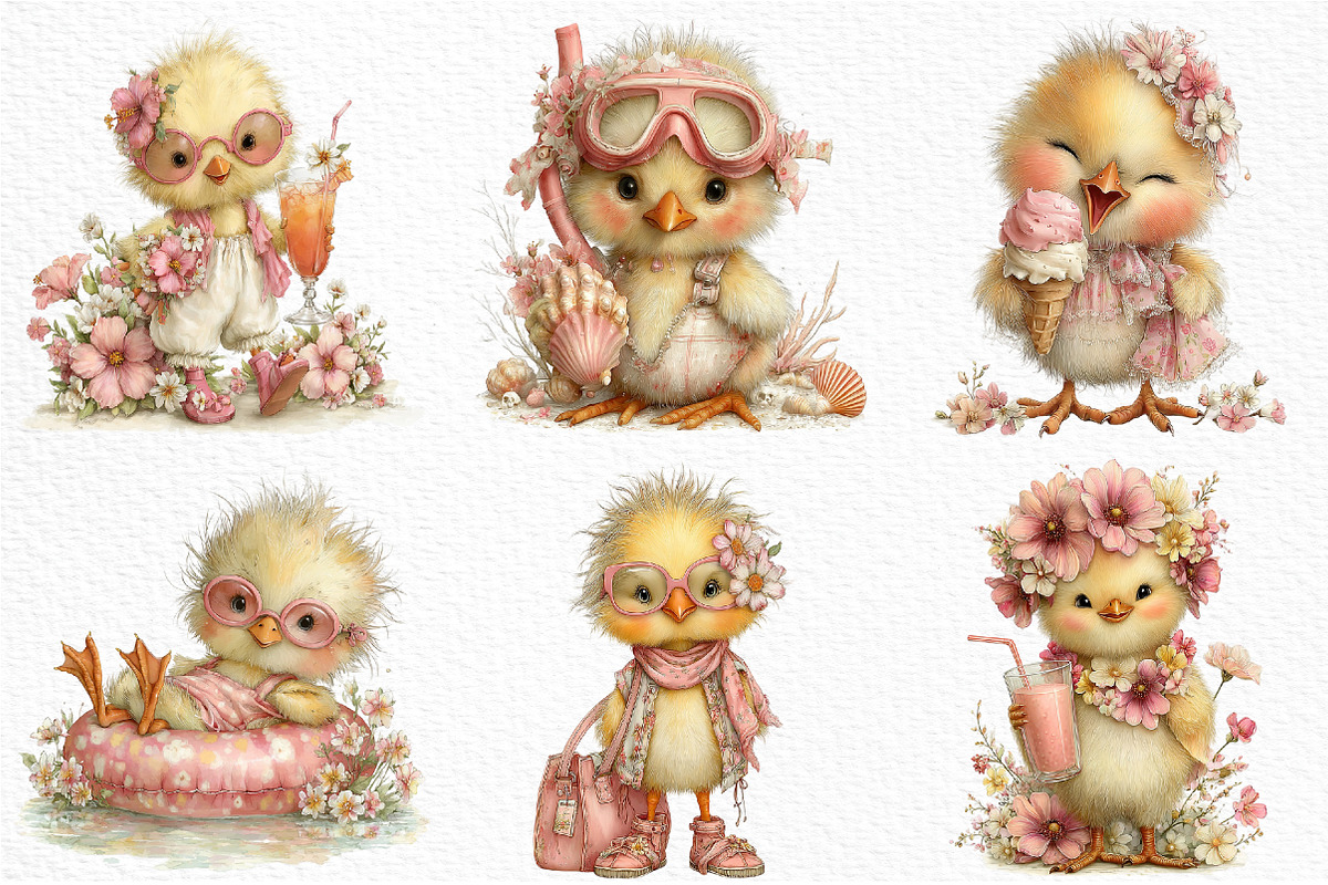 Summer Funny Chick Clipart, an Illustration by Craft Nest (Photo 5 of 12)