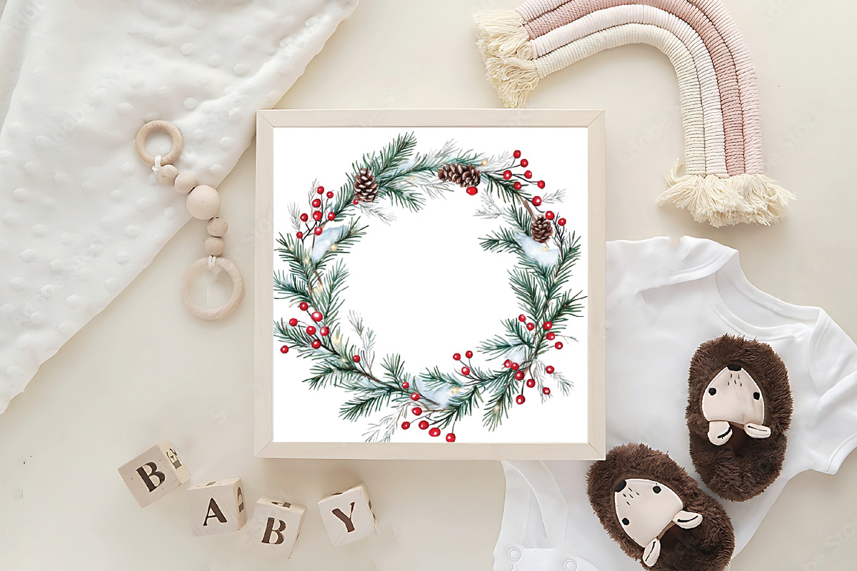 Watercolor Christmas Garland Clipart, an Illustration by CraftArtStudio (Photo 6 of 6)