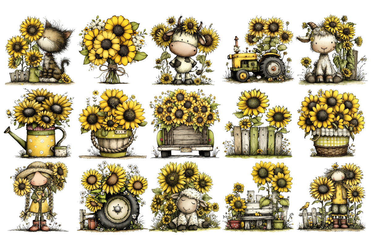 Sunflower Farm PNG Clipart Bundle, a Seasonal Illustration by Nicolle's Colorful Art (Photo 2 of 5)