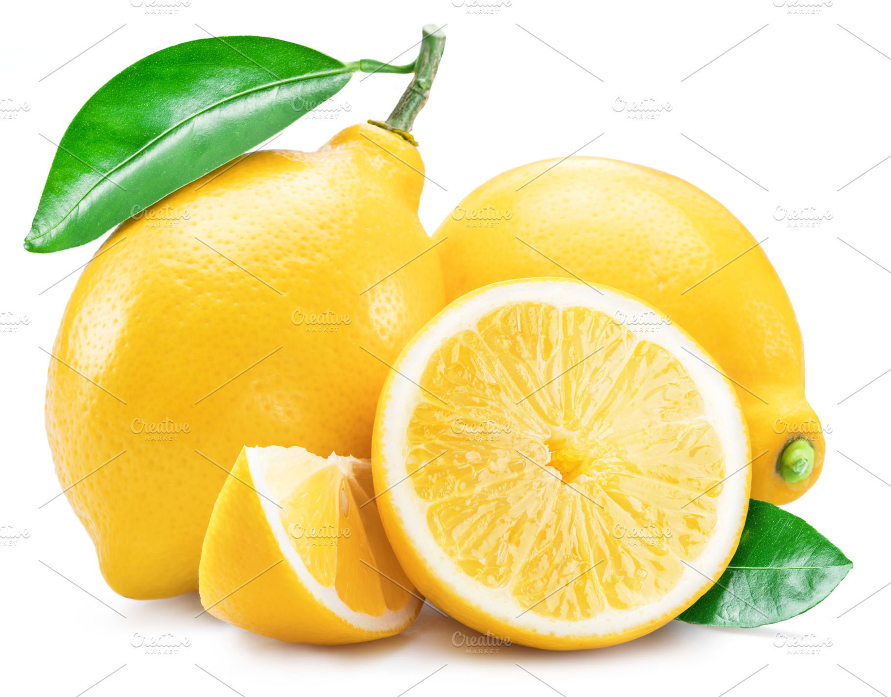 Ripe lemon fruits with lemon slices, a Food & Drink Photo by Volff