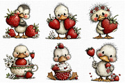 Whimsical Strawberry Duck Clipart, an Animal Illustration by Libby Wishes (Thumbnail 2 of 5)