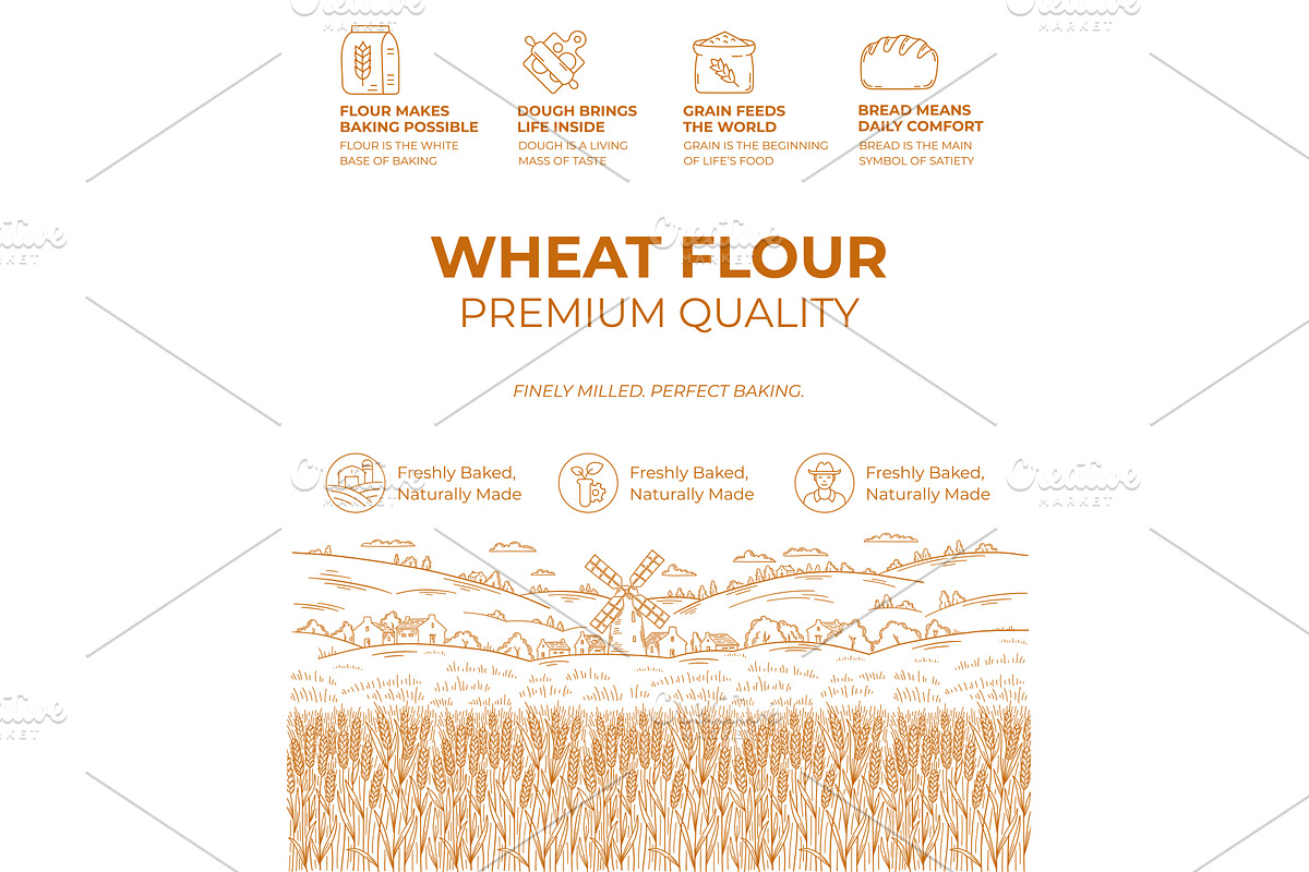Quality flour packaging showcasing, a Food Illustration by Ilia Design