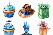 Watercolor Man’s Birthday Clipart, an Illustration by Craft Nest (Thumbnail 4 of 6)