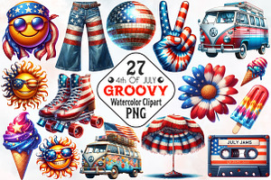 Groovy 4th of July Sublimation Clipa, an Illustration by RobertsArt