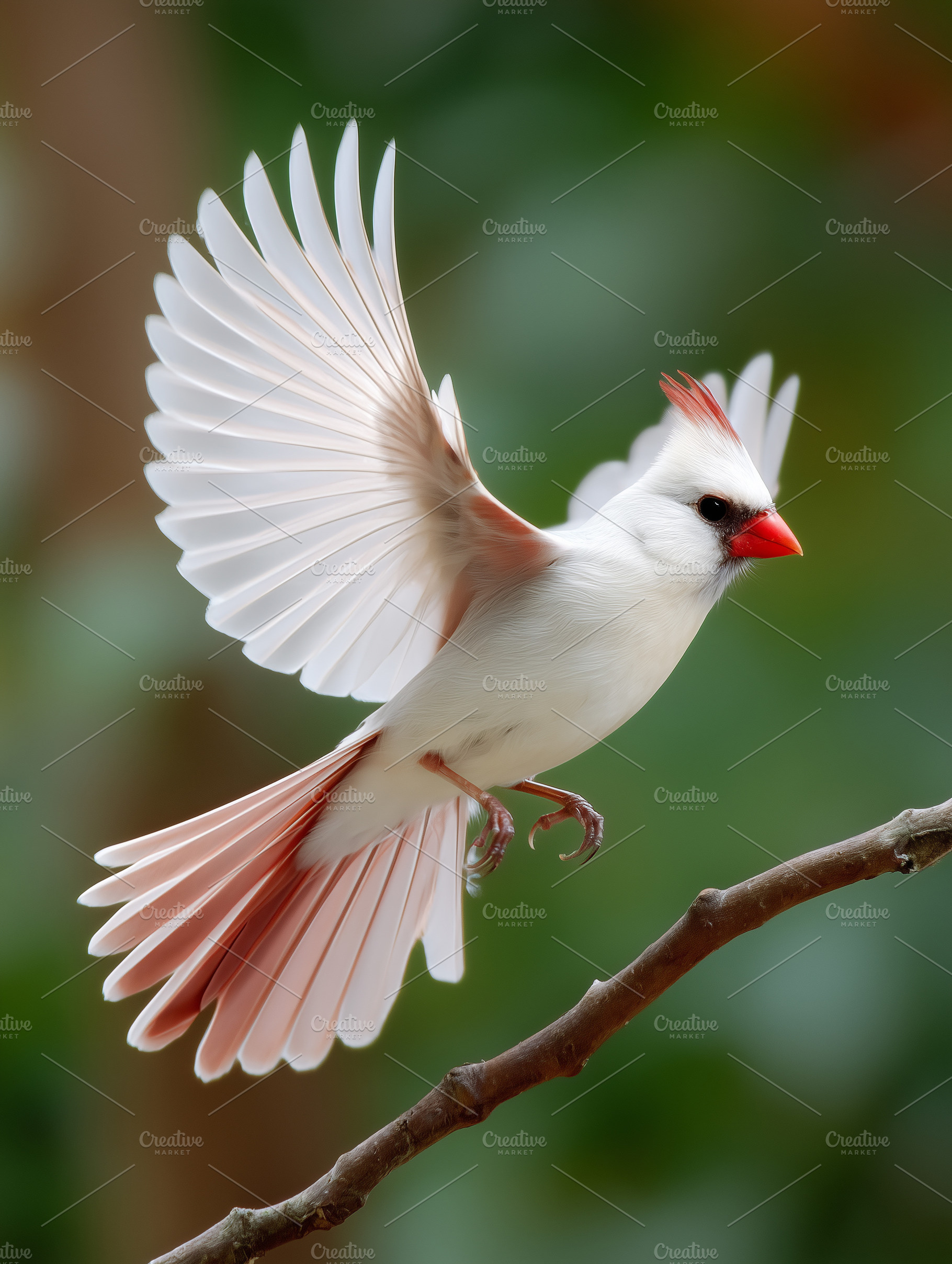 White cardinal bird with red beak, an Animal Photo by MistyDay