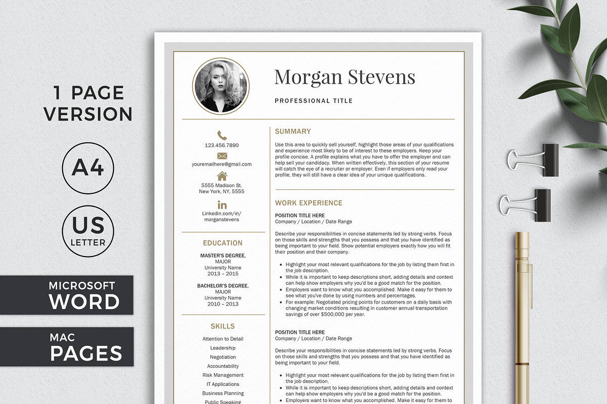 3 Page Resume Template CV with Photo, a Resume Template by Klamp Studio (Photo 2 of 10)