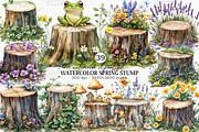 Watercolor Spring Stump Clipart PNG, an Illustration by Canvas Craft (Thumbnail 1 of 7)