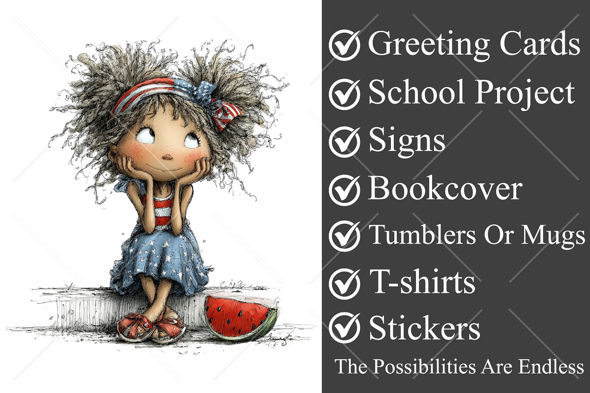 Whimsical 4th Of July Kids Clipart, a Seasonal Illustration by Canvas Craft (Photo 3 of 10)