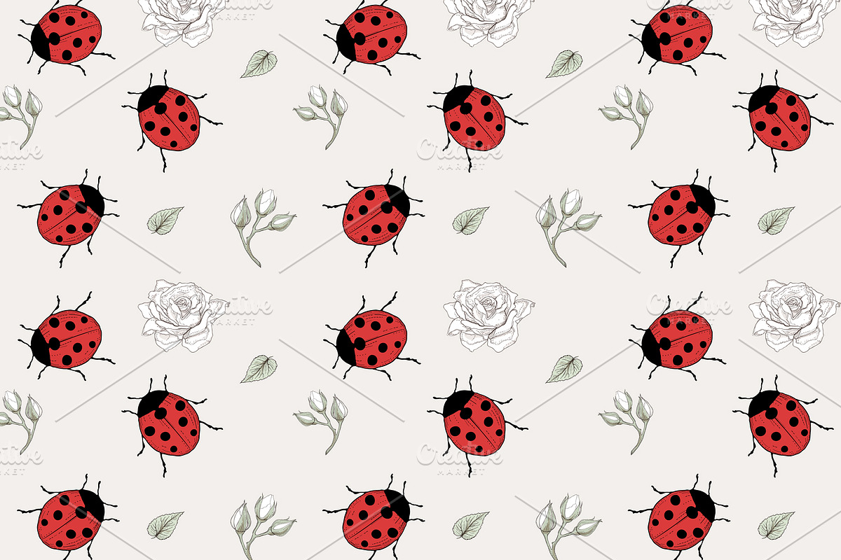 Ladybugs and Roses seamless pattern, a Pattern Graphic by YvY (Photo 1 of 3)