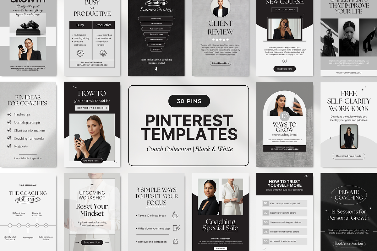 Coach Pinterest Pin Templates Canva, a Social Media Template by DigiPax (Photo 1 of 11)