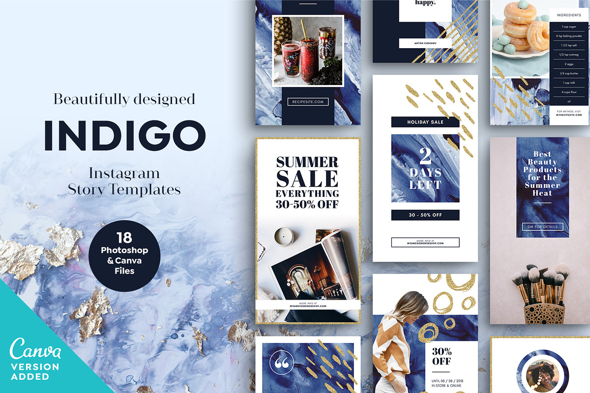 INDIGO Instagram Story Templates, a Social Media Template by Vintage To Vectors (Photo 1 of 9)