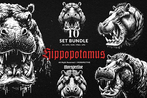 10 Bundle Dark Art Hippopotamus, an Illustration by Morspective