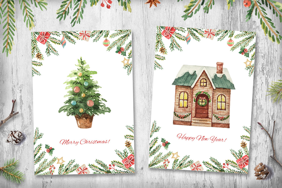 Watercolor Christmas collection., a Decorative Illustration by Elena Medvedeva (Photo 5 of 8)