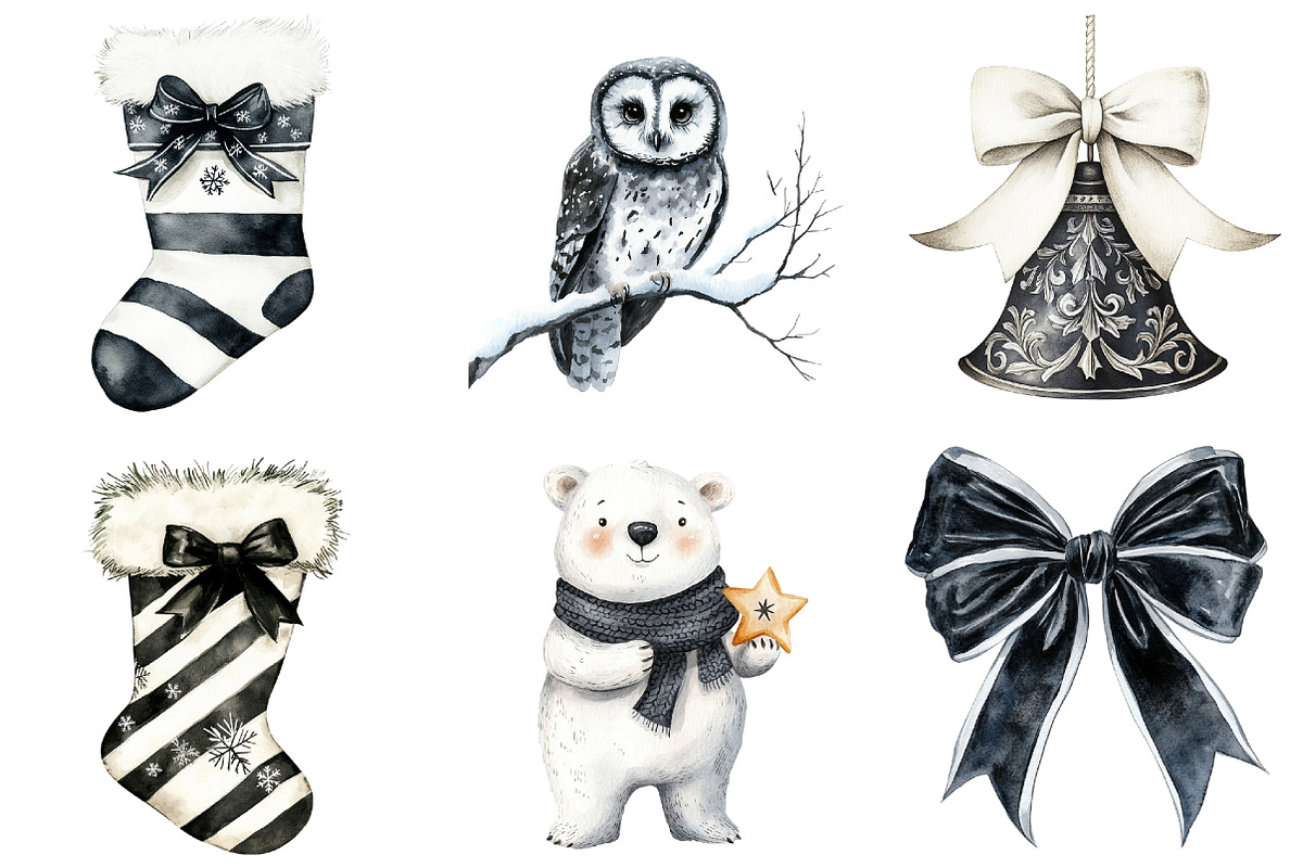 Black and White Christmas Clipart, a Seasonal Illustration by CitraGraphics (Photo 7 of 9)