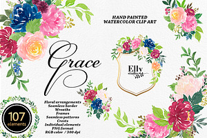Watercolor flowers clip art