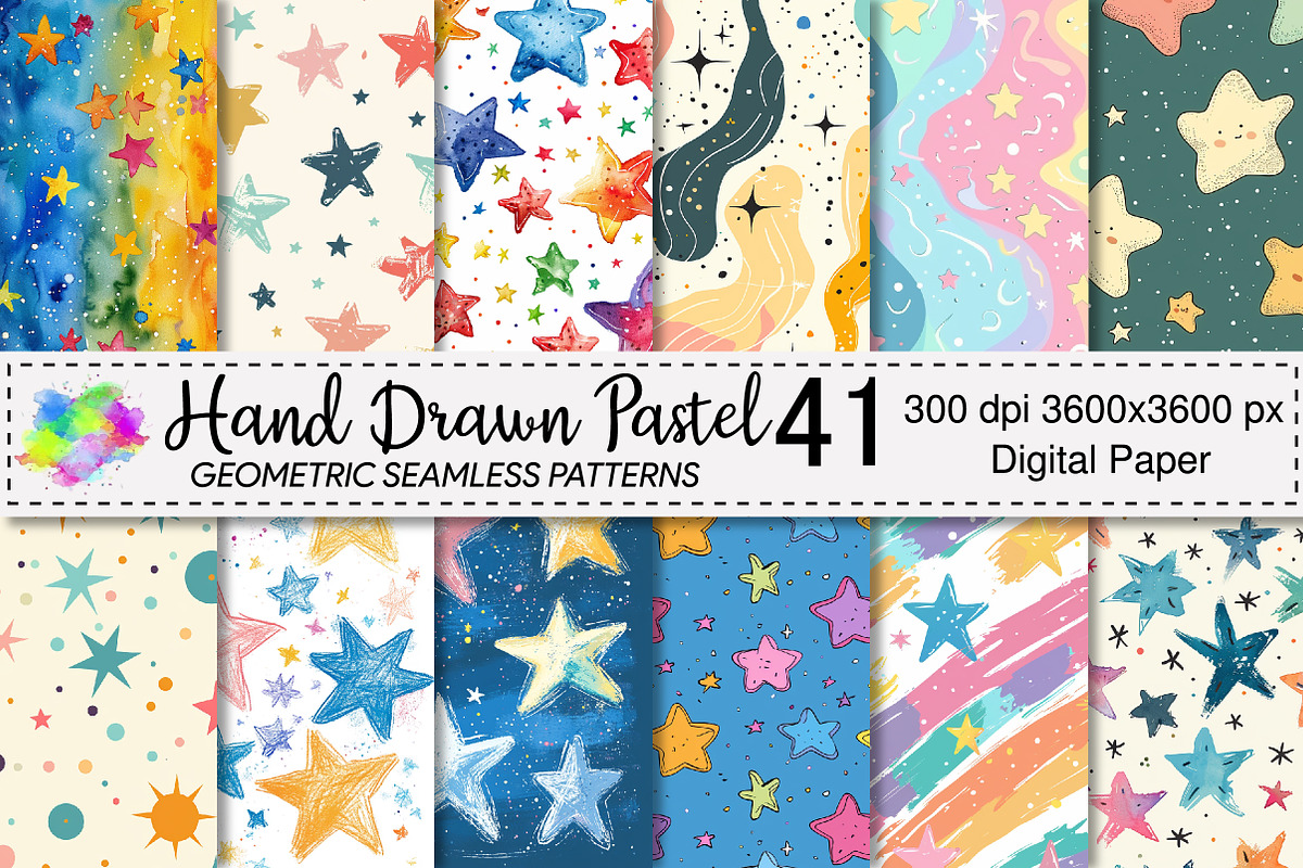 Hand Drawn Pastel Doodle Stars, a Pattern Graphic by Canvas Craft (Photo 1 of 6)