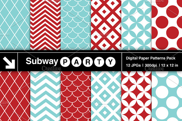 Aqua Red Retro Geometric Papers preview 2