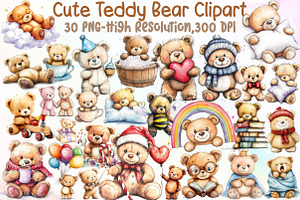 Cute Teddy Bear Clipart - Teddy Bear, an Illustration by Sublimation Artist