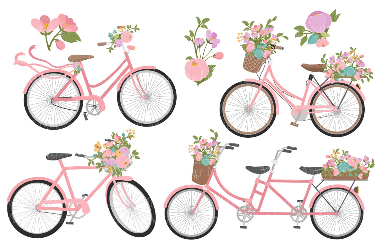 Garden Party Floral Bicycles Clipart, an Illustration by Amanda Ilkov (Photo 4 of 5)