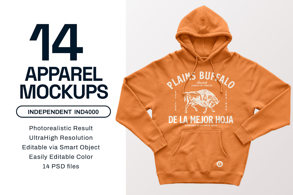 IND4000 Hooded Pullover Mockups, a Shirt Mockup by GraphicHero (Photo 1 of 9)