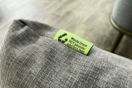 Eco-friendly textile product with a clear upcycling label, promo