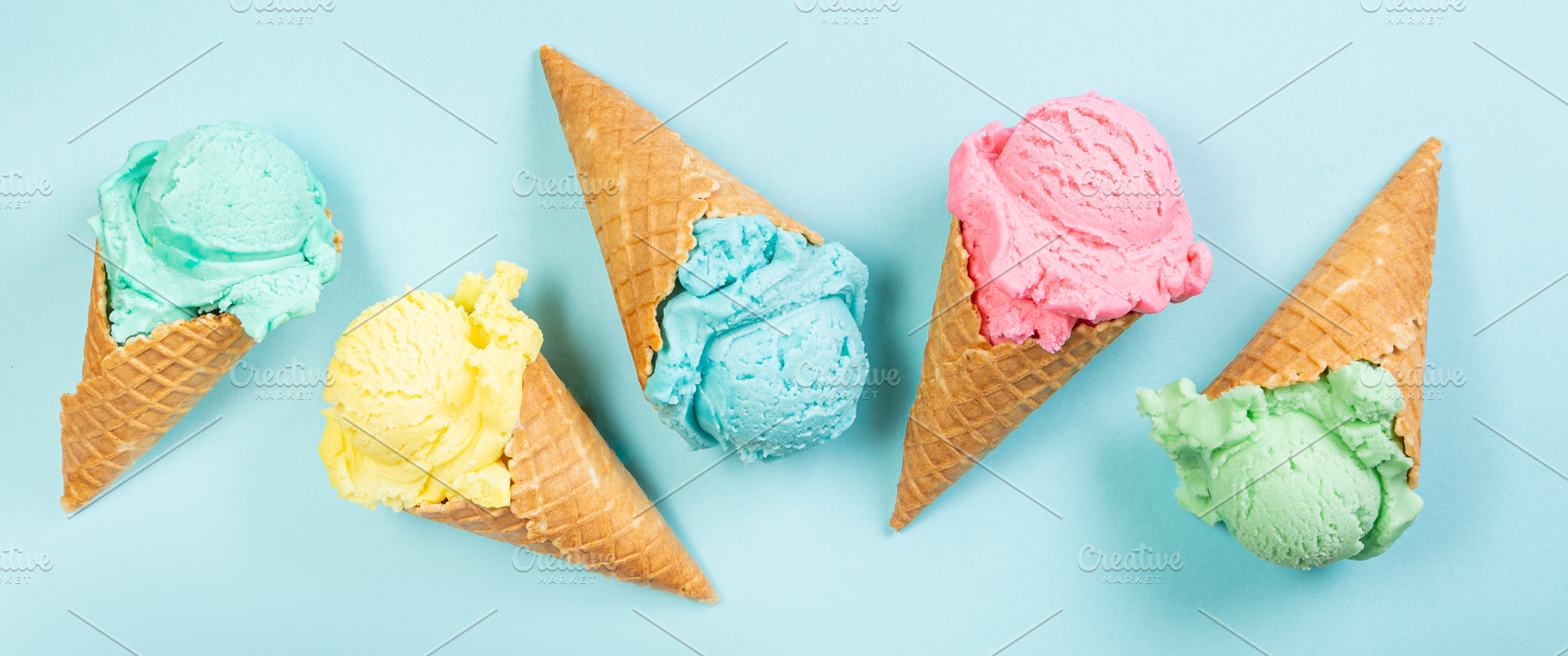 Pastel ice cream in waffle cones stock photo containing ice and cream, a Food & Drink Photo by NaumenkoOS