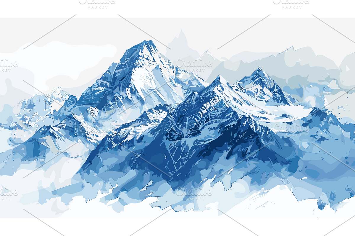Alpine Mountain Ranges Watercolour, an Illustration by LadadikArt
