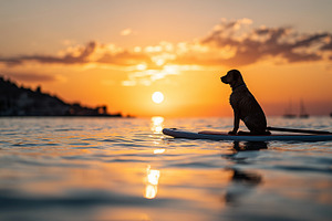 Silhouette of a dog sitting on a sup, an Animal Photo by MistyDay