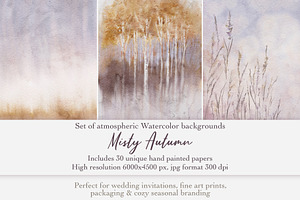 Misty Autumn Watercolor Backgrounds