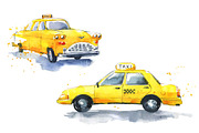 New York yellow cab watercolor, an Illustration by Kamenuka (Thumbnail 1 of 4)
