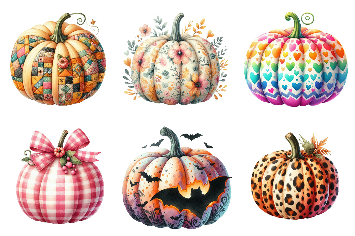 Pumpkin with Pattern Clipart, an Illustration by Watercolor design (Photo 2 of 4)