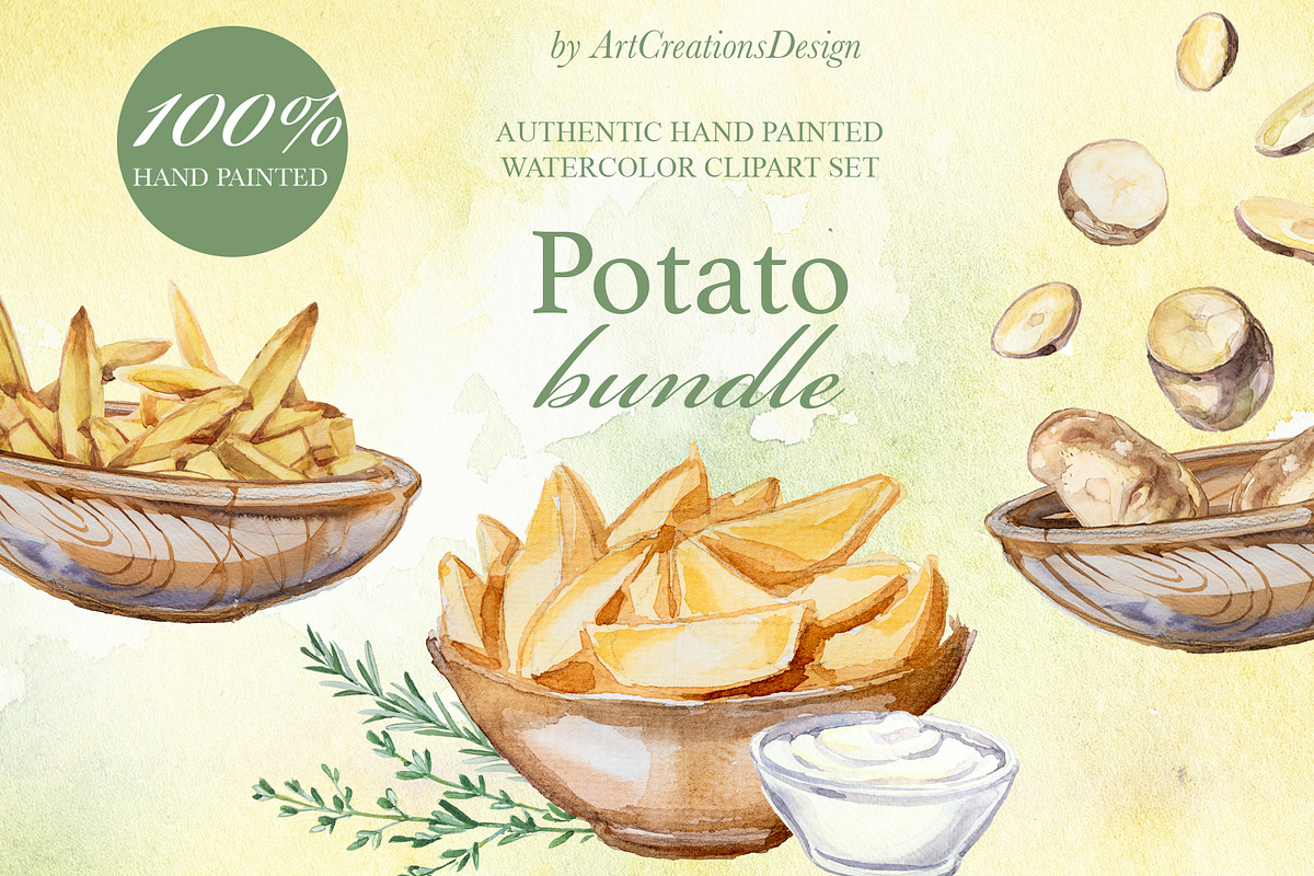 Potato Watercolor Clipart Bundle, a Food Illustration by ArtCreationsDesign (Photo 1 of 6)
