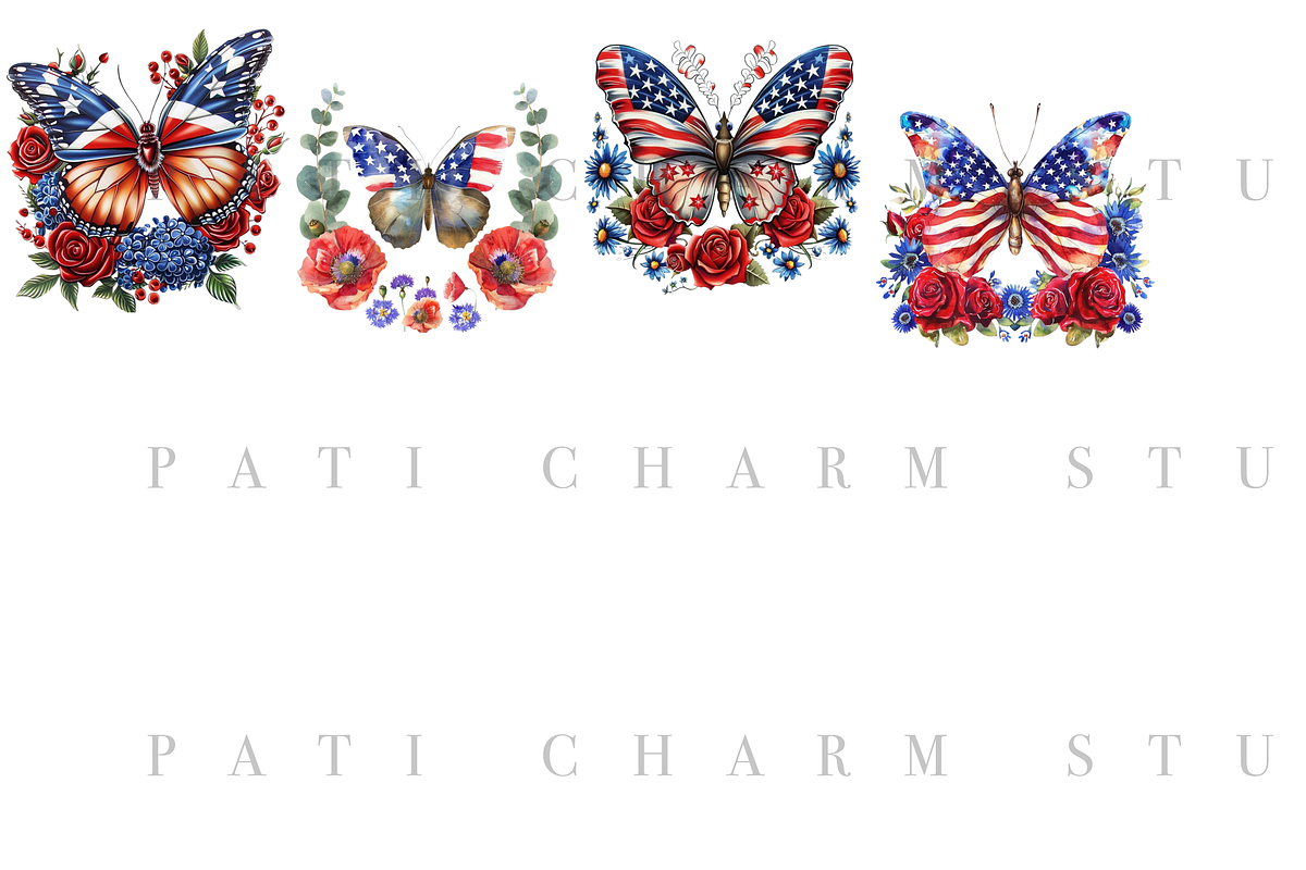40 PNG Patriotic Butterfly Clipart, a Decorative Illustration by Pati Charm Studio (Photo 3 of 8)