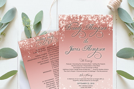 Rose Gold Romantic Wedding Program 