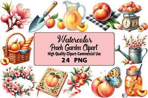 Peach Garden Watercolor Clipart, an Illustration by Daily.Designs