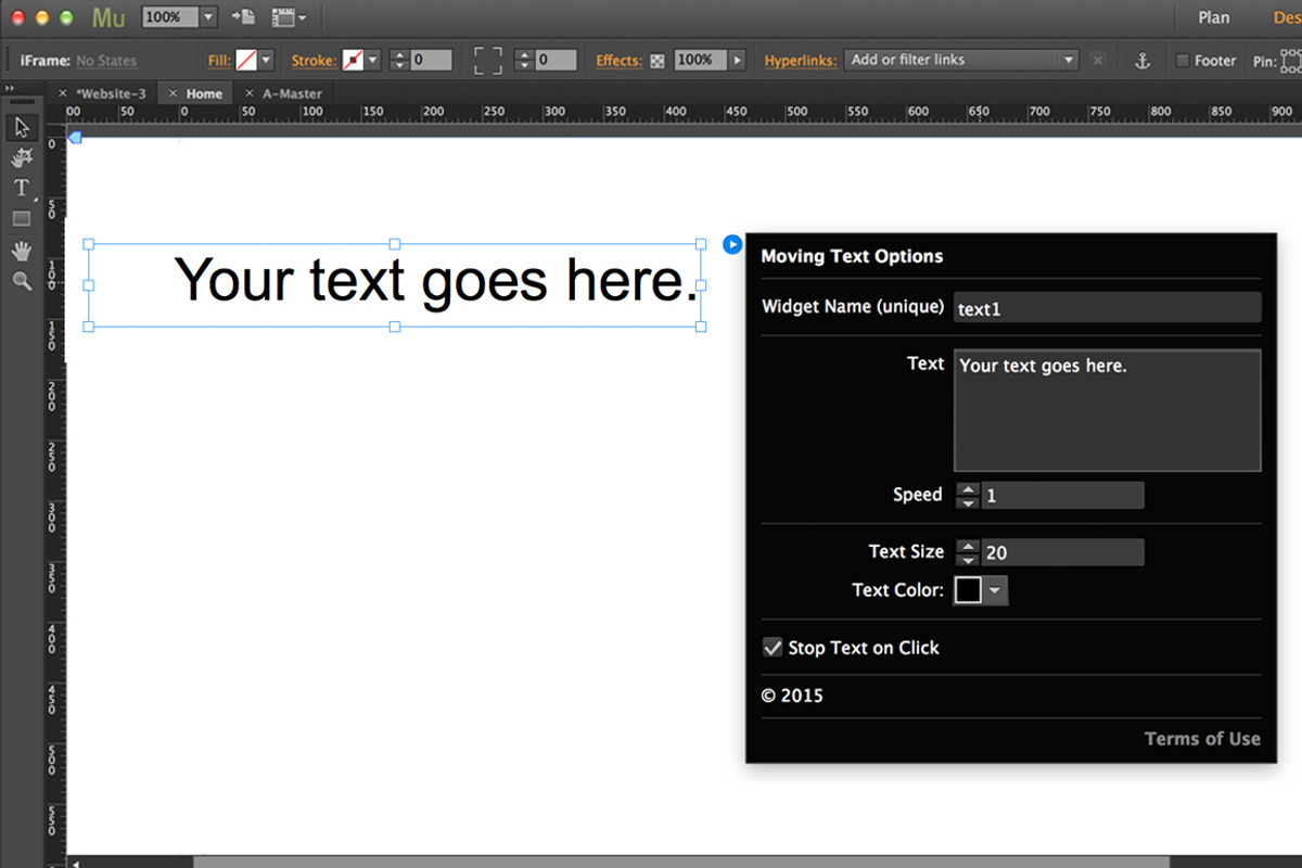 Moving Text Adobe Muse Widget preview 2