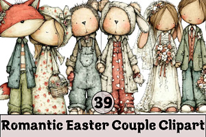 Romantic Easter Couple Clipart, an Illustration by Design Market