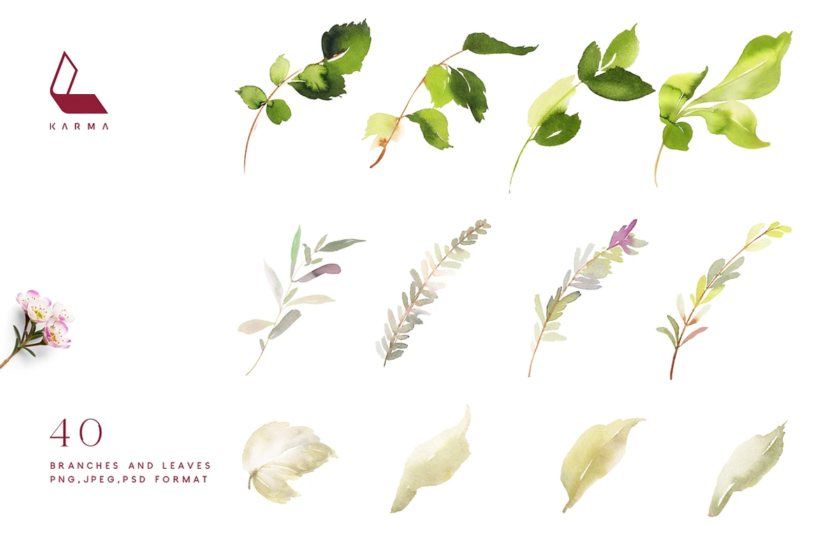 4-in-1 Watercolor Floral Bundle 03, an Illustration by Karma (Photo 5 of 33)