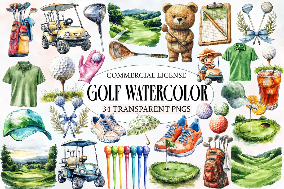 Golf Watercolor Cliparts, an Illustration by Designworld (Photo 1 of 5)