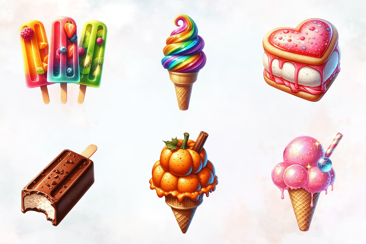 Ice Cream Watercolor Cliparts, an Illustration by RobertsArt (Photo 2 of 8)