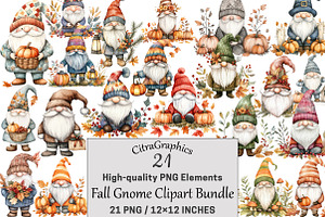 Fall Gnome Clipart Bundle, a Seasonal Illustration by CitraGraphics