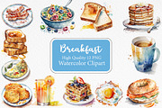 Watercolor Breakfast Clipart Set, a Food Illustration by CreativeClick (Thumbnail 1 of 4)