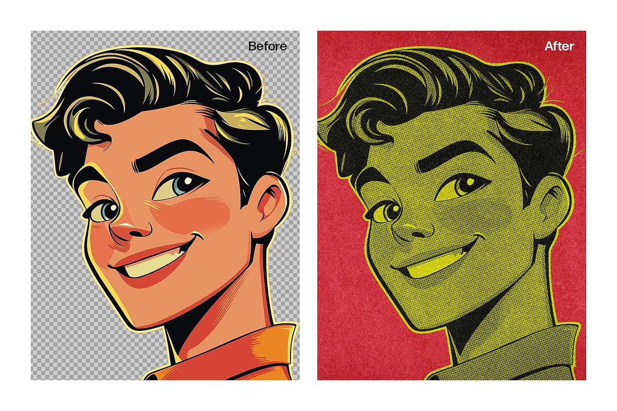 Retro Halftone Comic Portrait, a Layer Style Add-On by DesignerCandies (Photo 6 of 7)